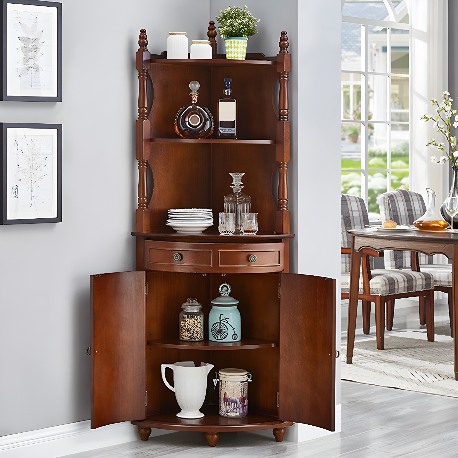 Mid-century Modern 1- Door Cabinet Wooden Corner Cabinet with Shelf - image 5