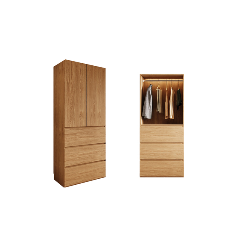 Wood Grain Minimalist Laminate Wardrobe Closet with Soft Close Drawer, Soft Close Door, Interior Shelves, and Clothing Rod - image 3