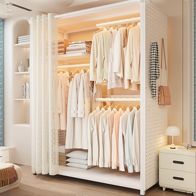 Chalk Contemporary Steel Cabinet Armoire with Interior Shelves and Hanging Rod