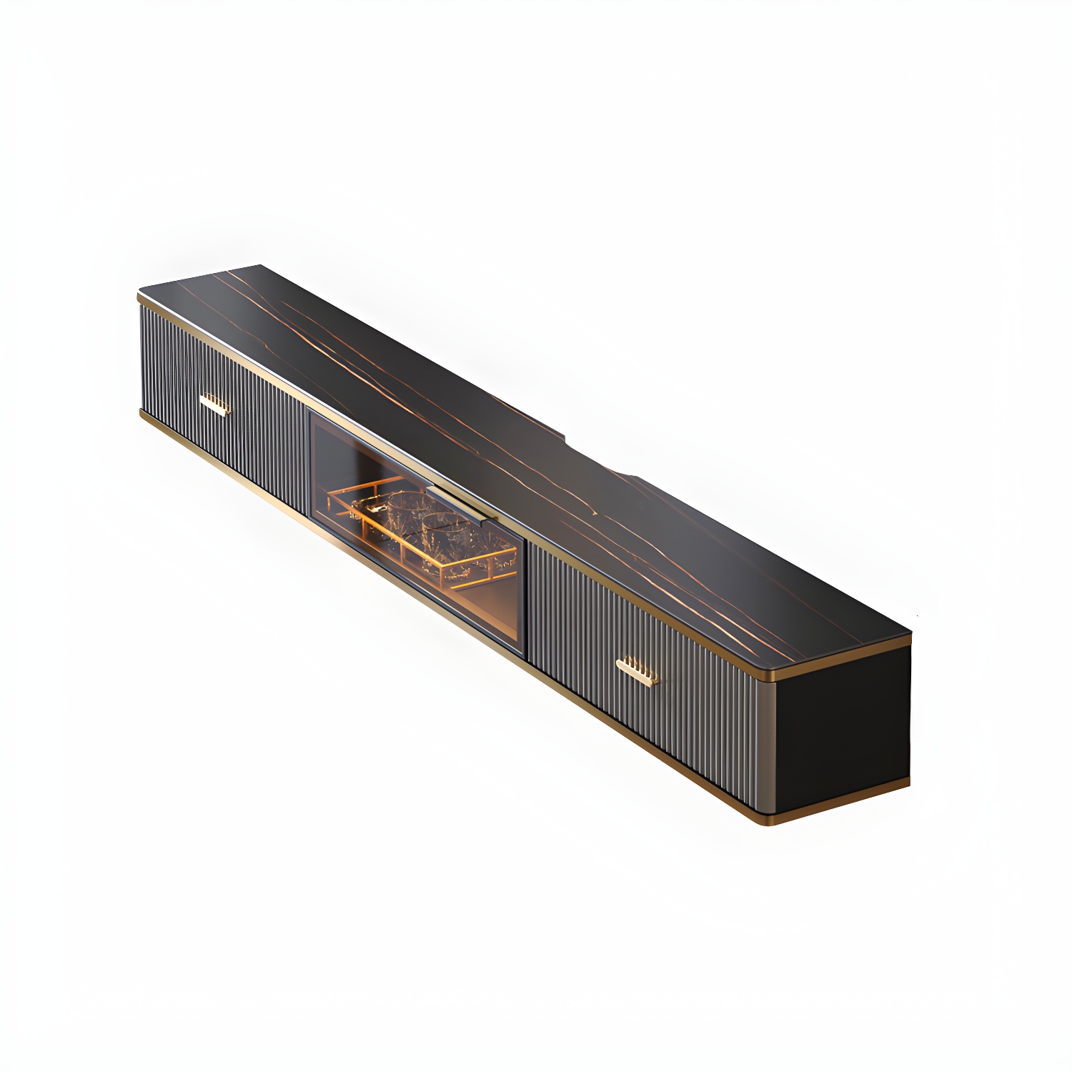 Glam Floating TV Media Stand with Drawers Stone and Wood TV Stand