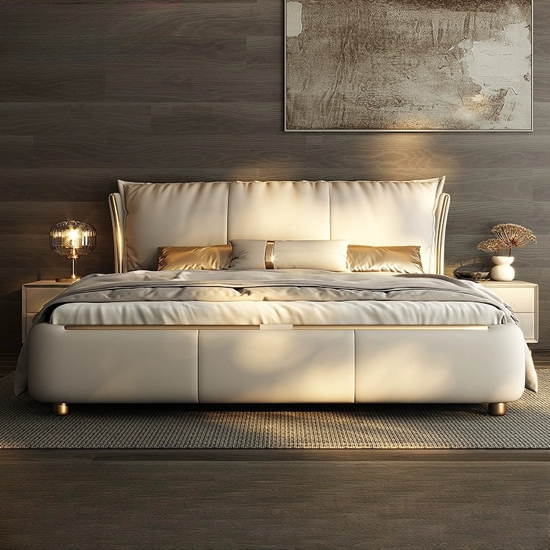 Light Gray Luxurious Solid Color Storage Bed/Platform Bed with Pine Wood Frame for Living Room