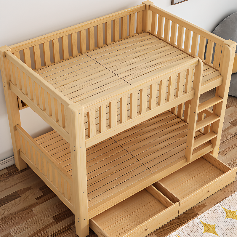 Timber Wood Color Bunk Bed with 2 Storage Boxes, Safety Guardrail & Compartment Bedroom - image 7