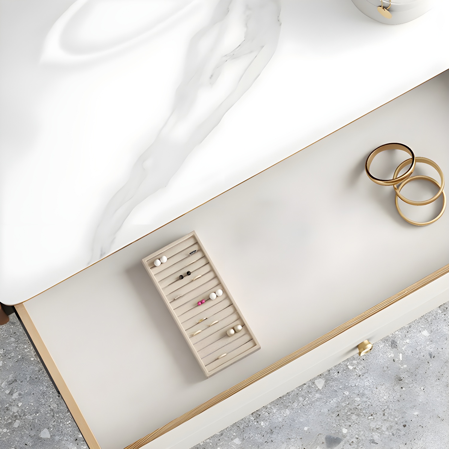 Glam Style Off-white Slate Countertop Wall Mounted with 1/2 Drawer Dresser - image 7