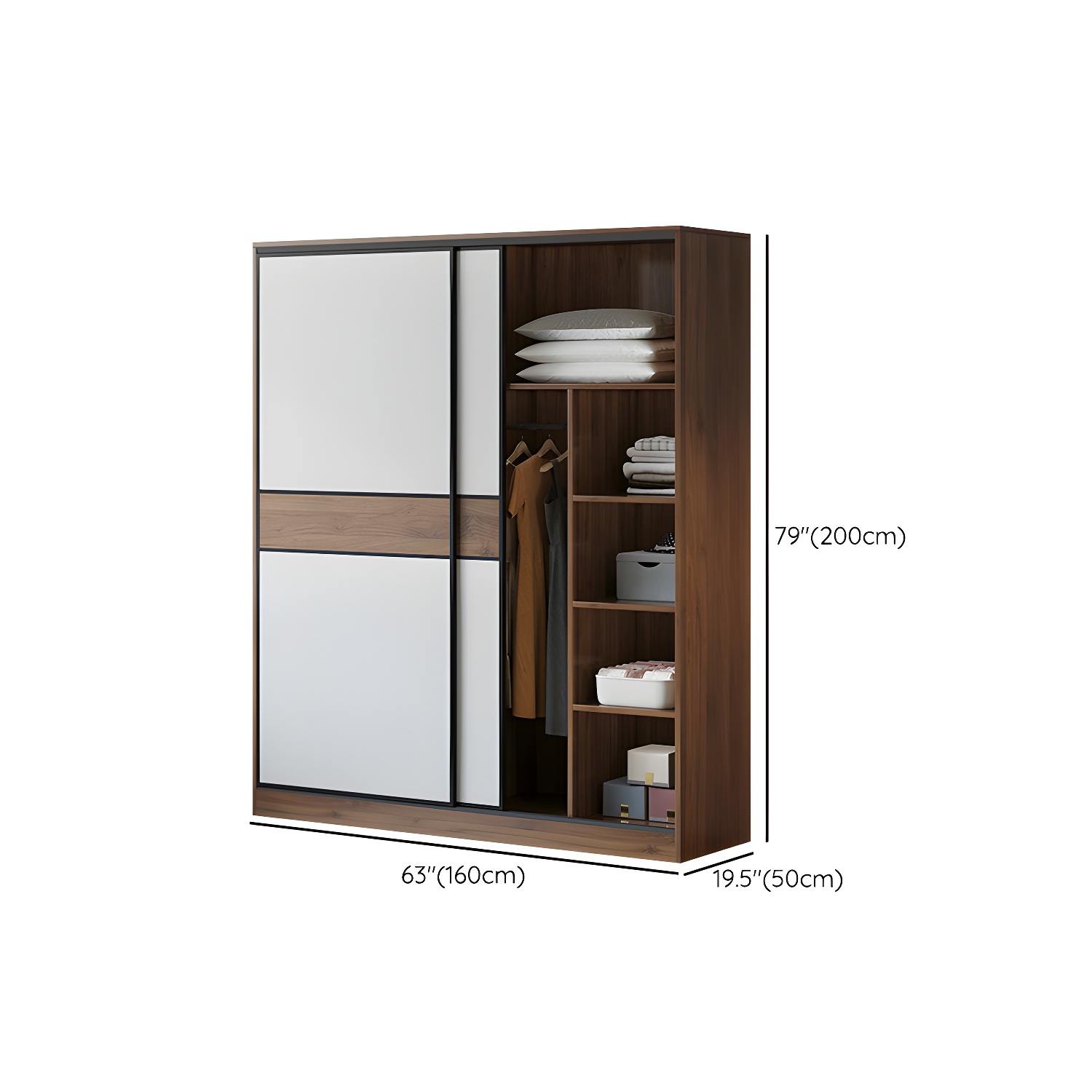 Modern Brown Wood Wardrobe Armoire with Sliding Doors, Shelves, and Clothing Rod - image 14
