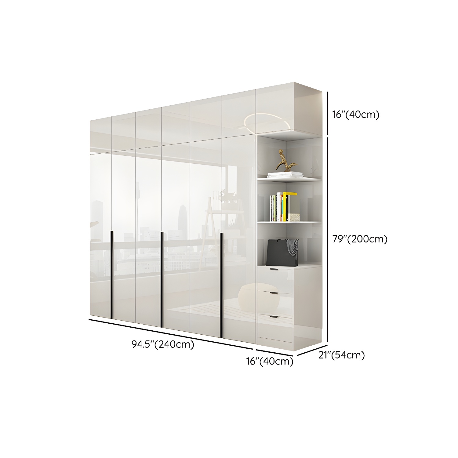 Modern White Wood Wardrobe Armoire - Drawers and Shelves Included - image 36