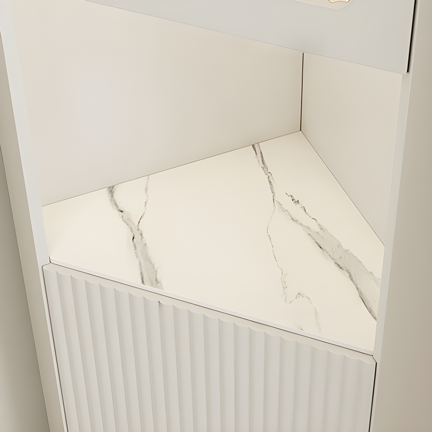 White Corner Modern Accent Cabinet with Stone Countertop, Glass Doors, and Cabinet Included - image 10