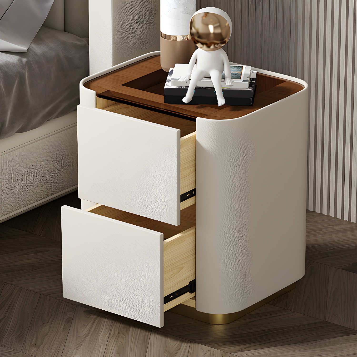 Wooden Nightstand with Tempered Glass 21.65" Tall 2 - Drawer Nightstand - image 11