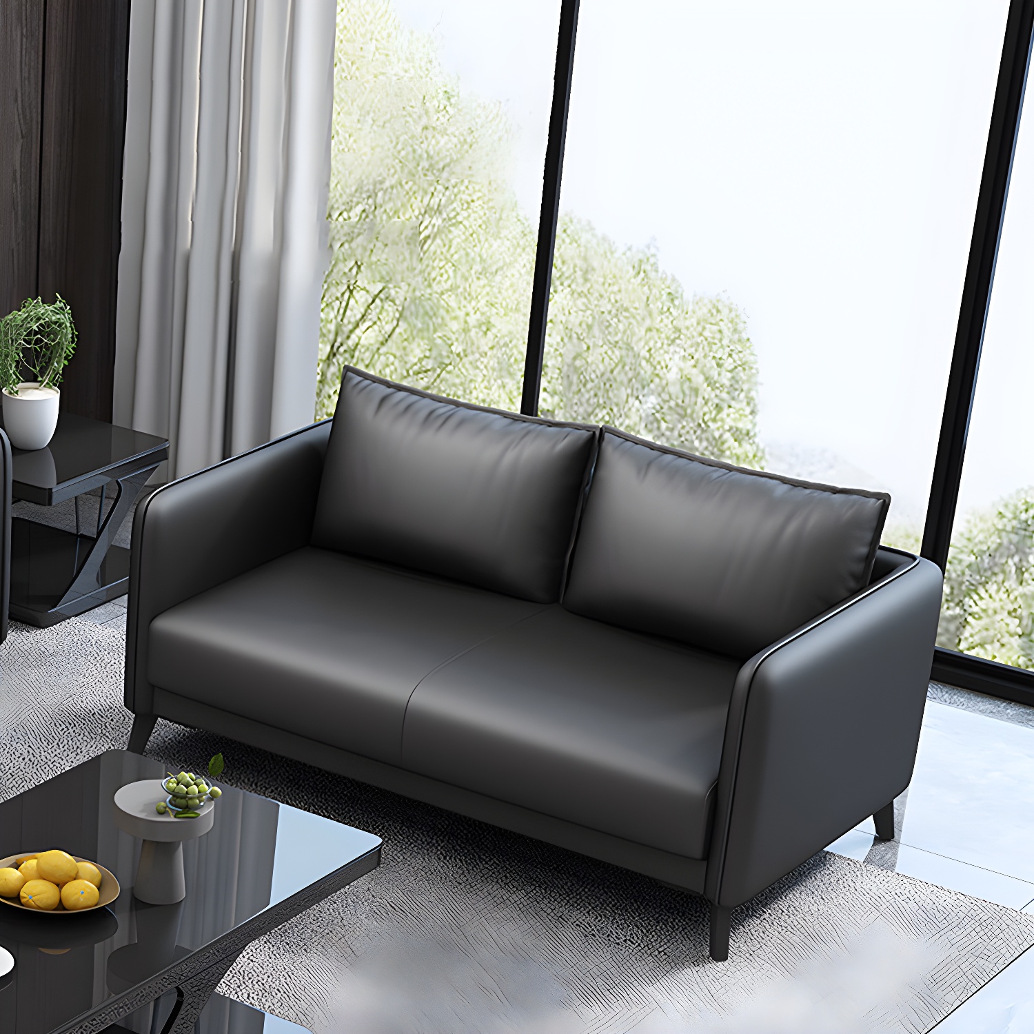 Standard Square Arm Leather Stain Resistant Sofa Couch with Pillows - image 5