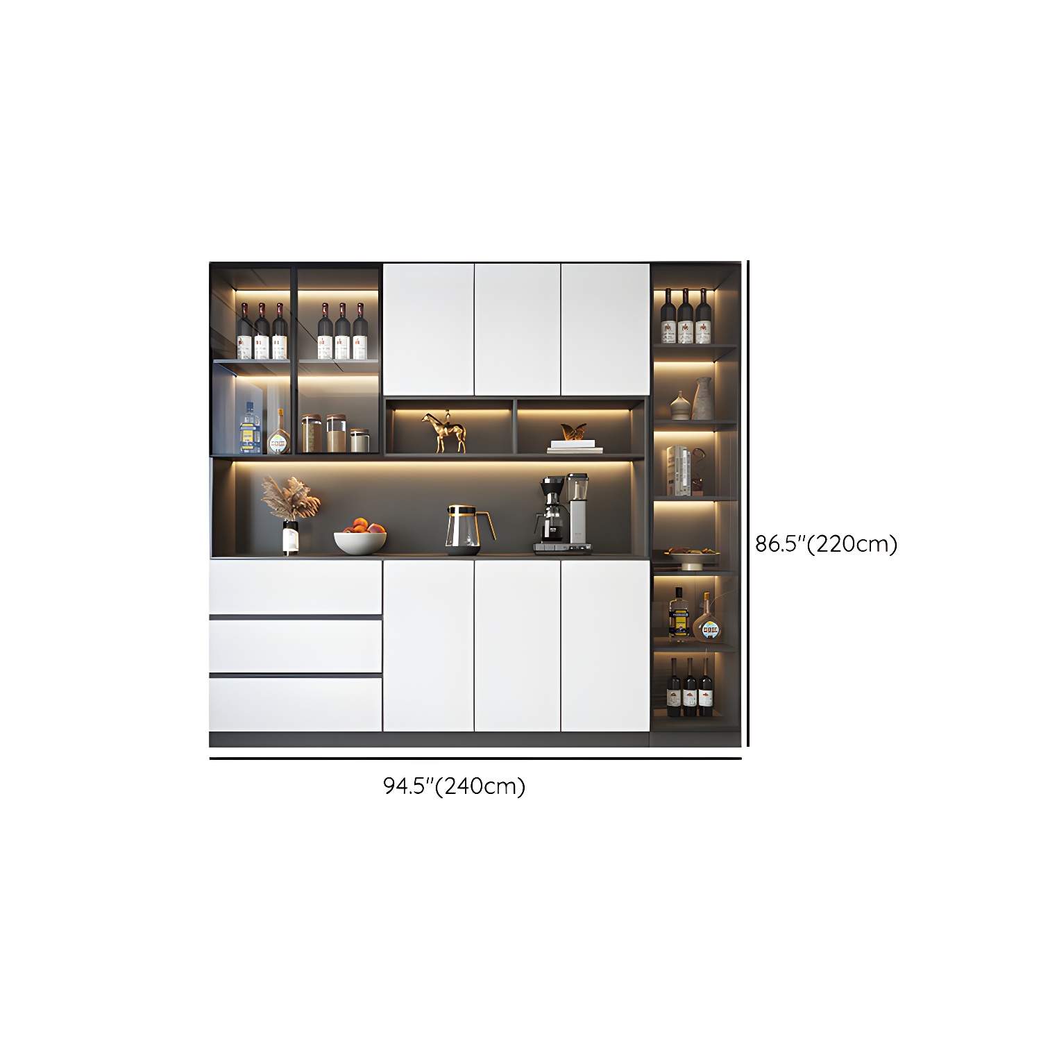 Modern Glass Adjustable Shelving Doors Wood Sideboard Cabinet with Cabinets and Drawers - image 23