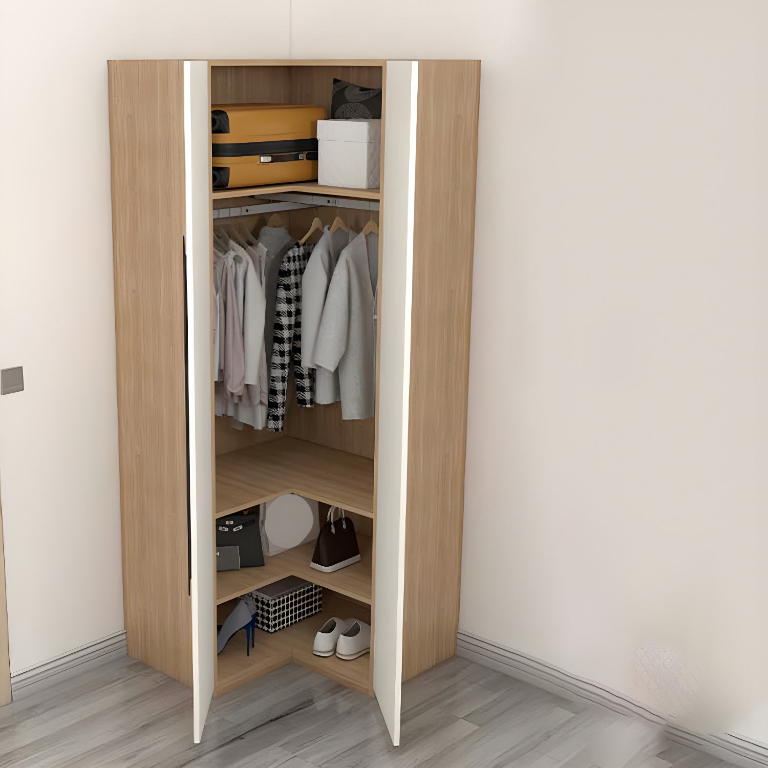 Contemporary Wooden Wardrobe Armoire 80" with Shelves & Soft Close Drawers