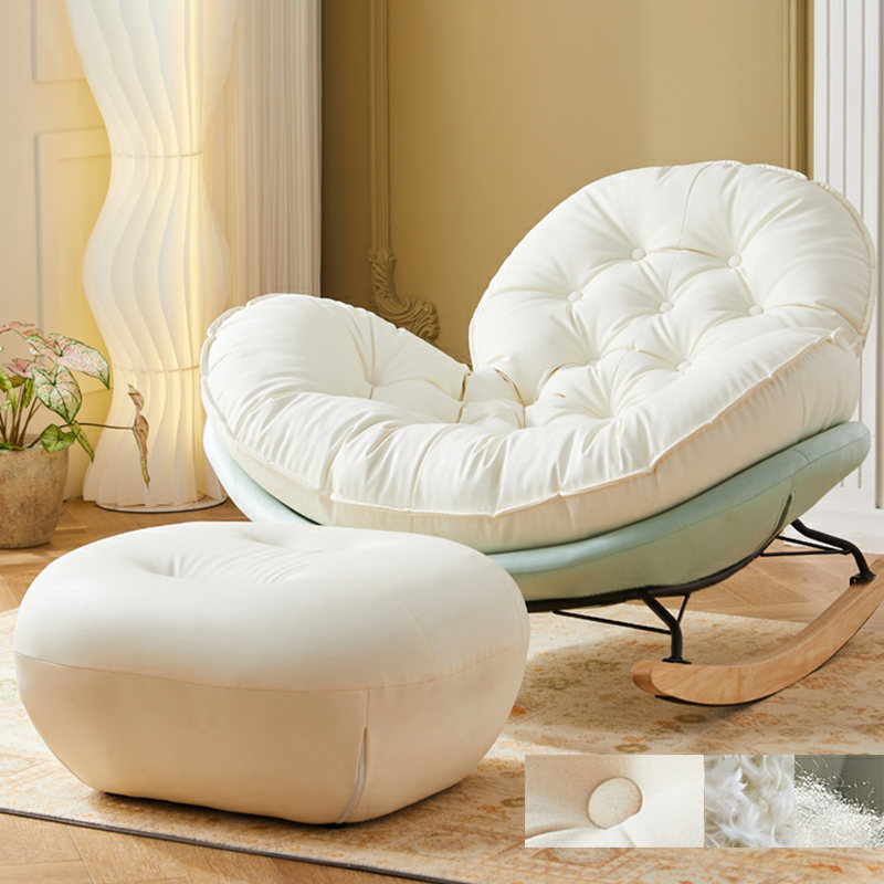 Minimalist Metal Upholstered Indoor Rocking Chair with Ottoman and Spindle Back , Recessed Arm and Natural Wood Finish - image 9