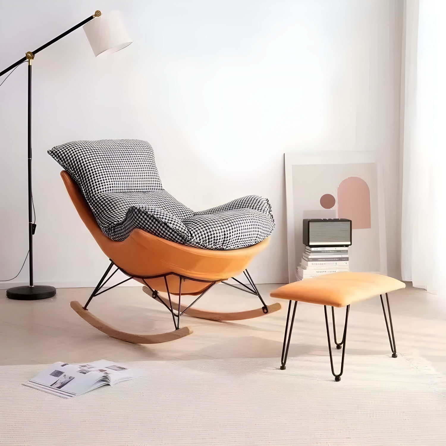 Contemporary Indoor Rocking Chair with Sled Legs and Spindle Back - image 11