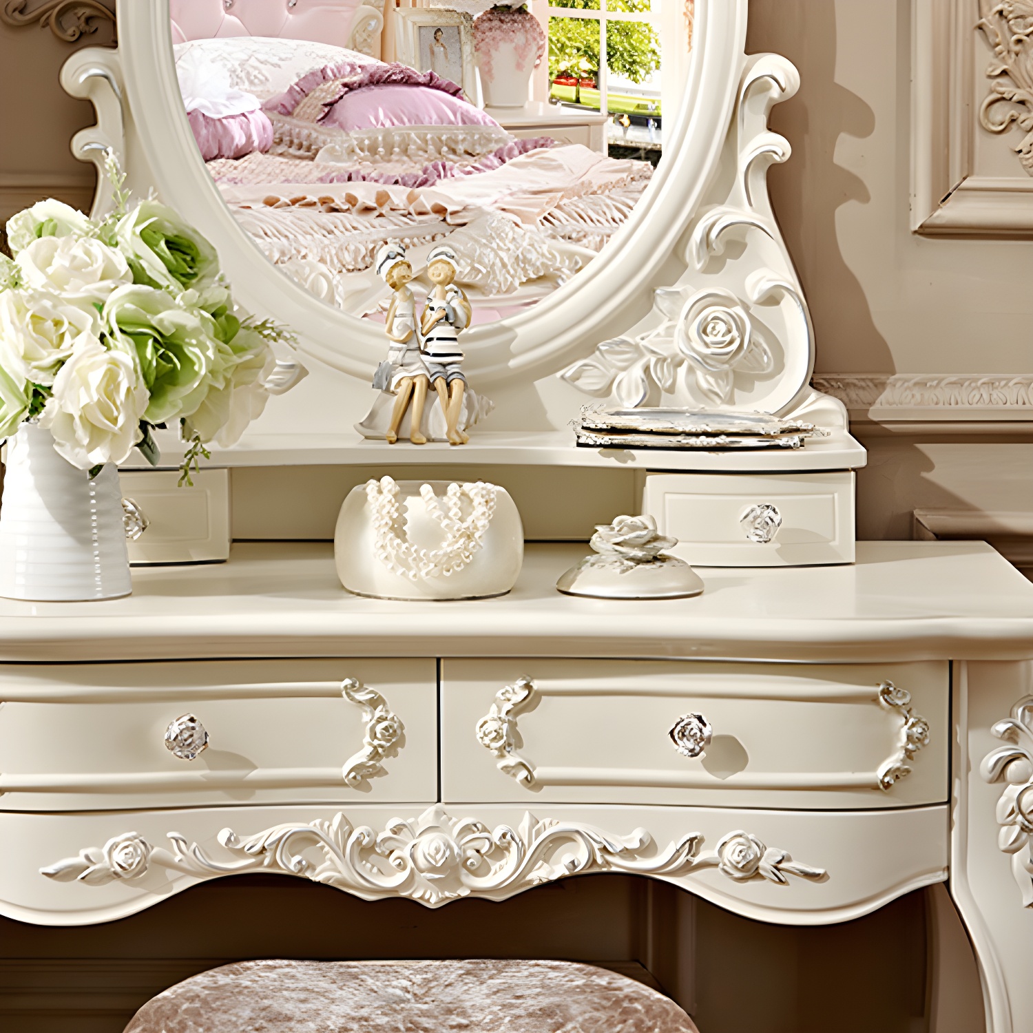 Victorian Makeup Vanity Desk Wood Makeup Vanity Set with Drawer - image 10