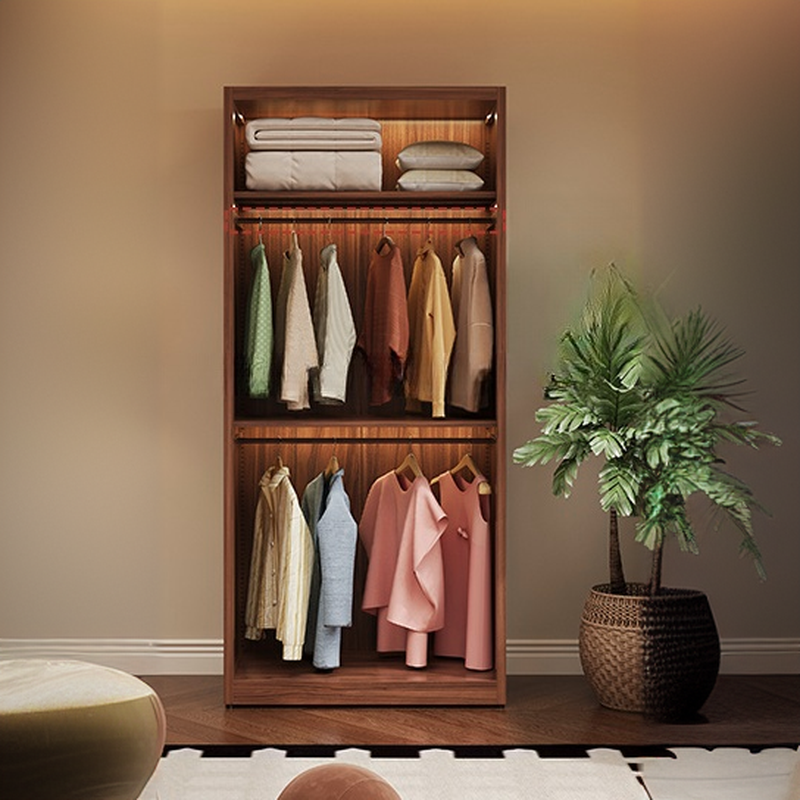 Sepia Modish Wooden Armoire Cabinet with Adaptable Shelf, Soft Close Door, and Clothing Rod