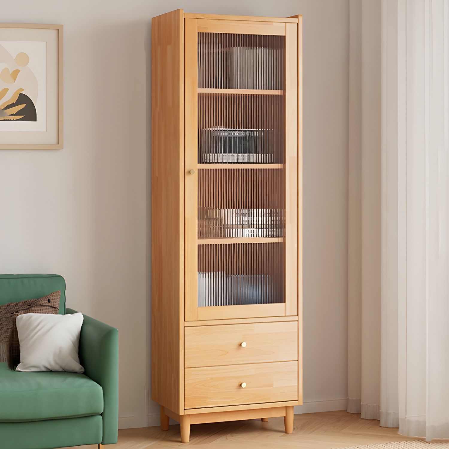 Scandinavian Glass Door Wood Cabinet with Drawers and Adjustable Shelves - Elegant Storage Furniture - image 7