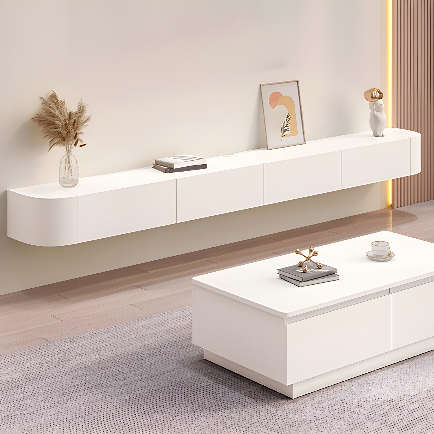 Contemporary Solid Wood Wall-mounted TV Media Stand with Drawers - image 4