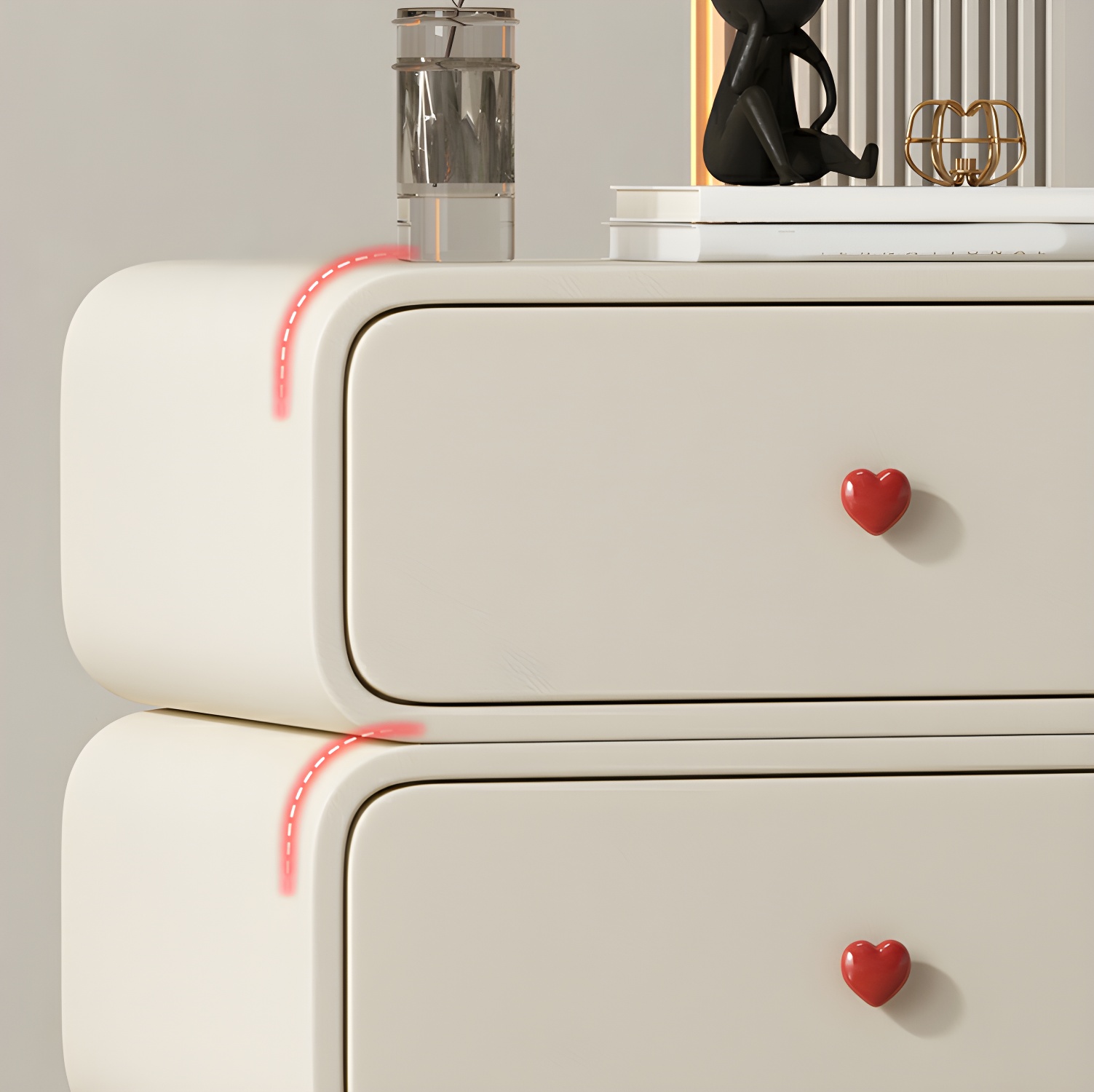 Contemporary Solid Wood Frame Nightstand with Microfiber Leather Silent Slide Two Drawers - image 18
