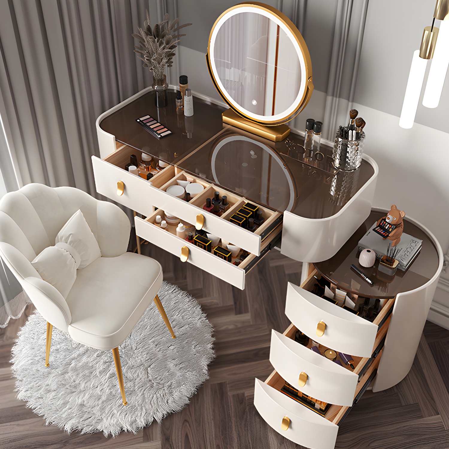 Glass/Stone Dresser Modern Make-up Vanity with 5/6 Storage Drawers - image 4