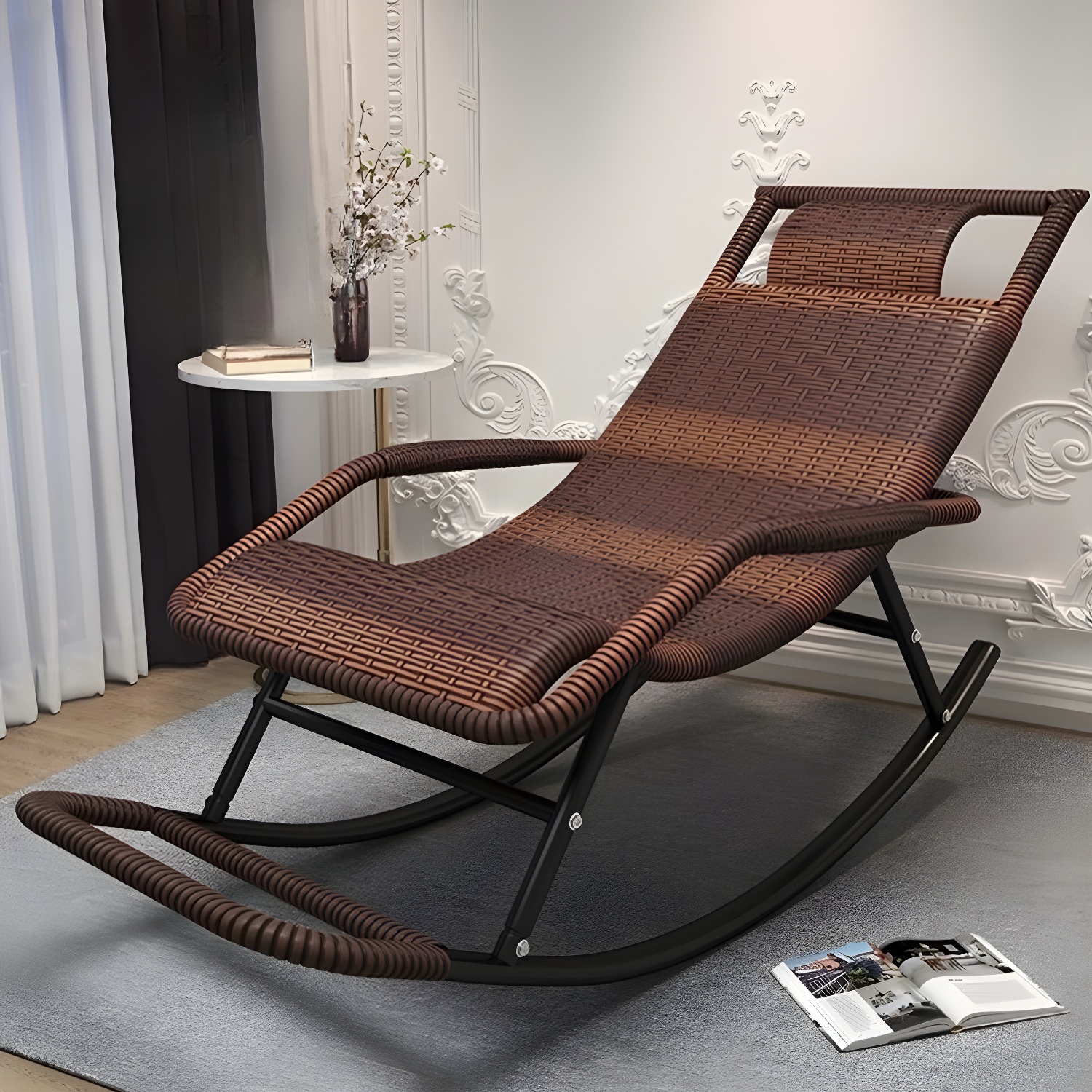 Traditional Black Metal Frame Rocking Chair with Spindle Back and High Weight Capacity - image 3