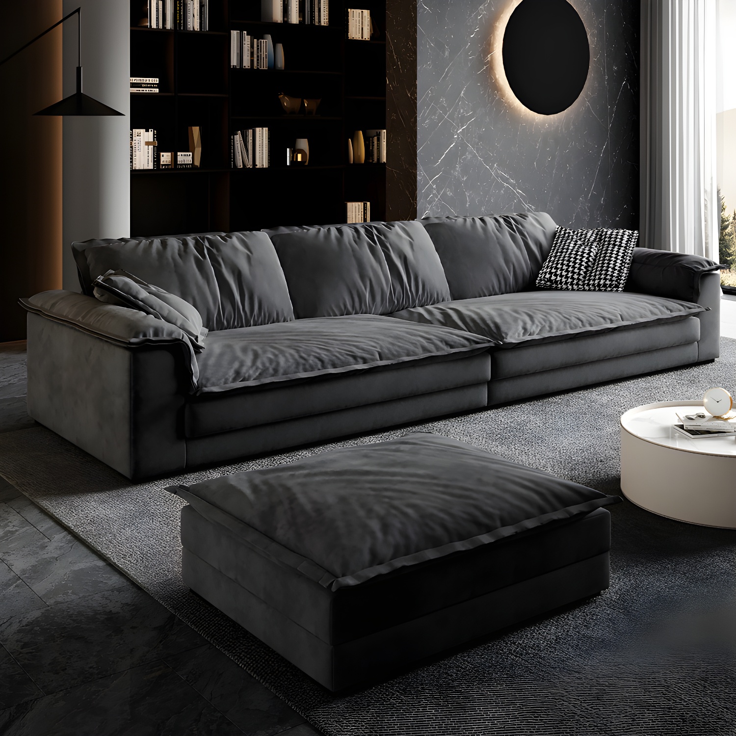 Stain-Resistant Dark Gray Contemporary Square Arm Solid Wood Sofa - image 3