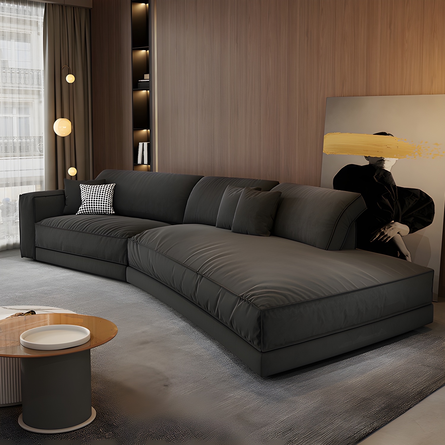 Modern Gray Polyester Blend Stationary Sectional Sofa with Square Arm and Cushion Back