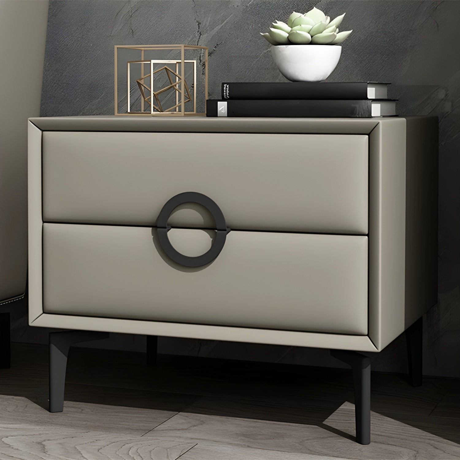 Glam Style Solid Wood Two Drawers Nightstand with Legs for Bedroom - image 14