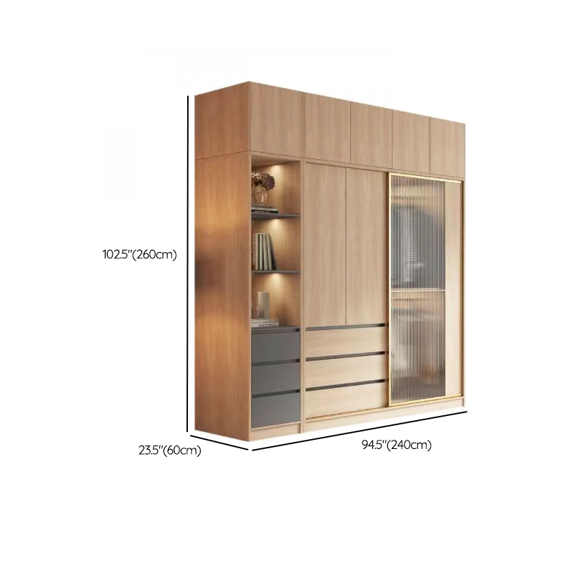 Natural Finish Art Deco Timber Wardrobe Armoire with Soft Close Drawer, Soft Close Door, Interior Shelves, and Clothing Rod - image 22