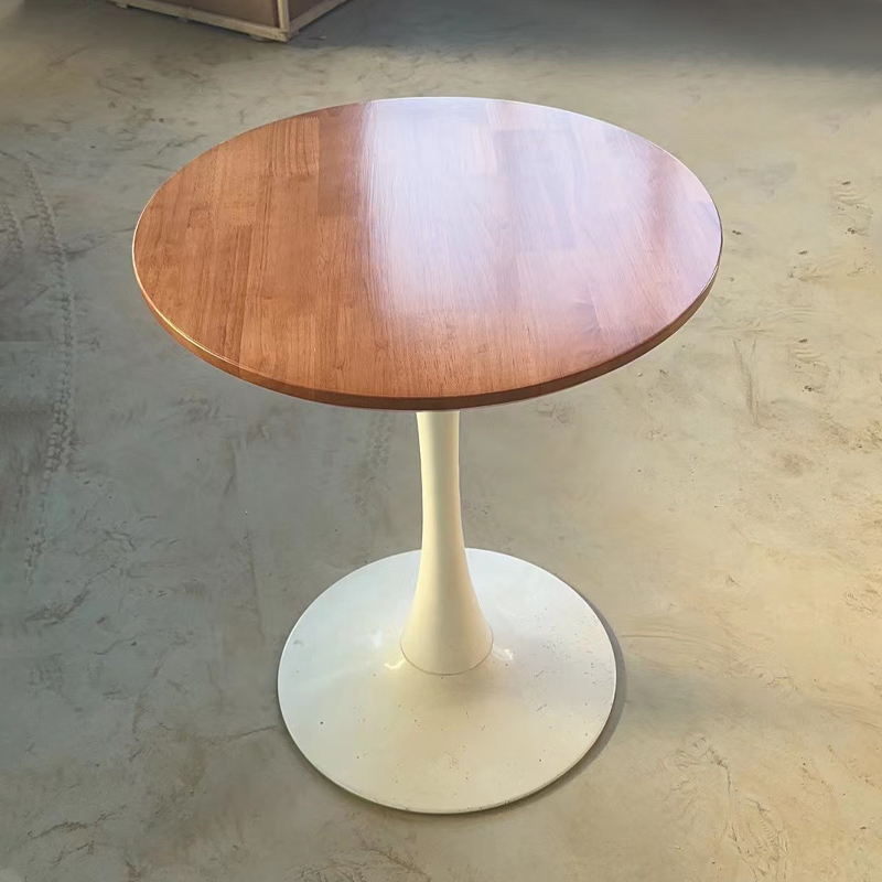 Minimalist Rubberwood Circular Standard Height Dining Table with a Sepia/Natural Color Fixed Table Top and Tulip Base for 2 People