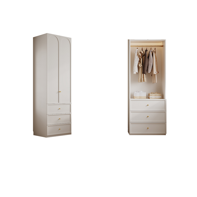 Minimalist Manufactured Wood Independent Almirah with 3-Drawer, Interior Shelves, and Clothing Rod