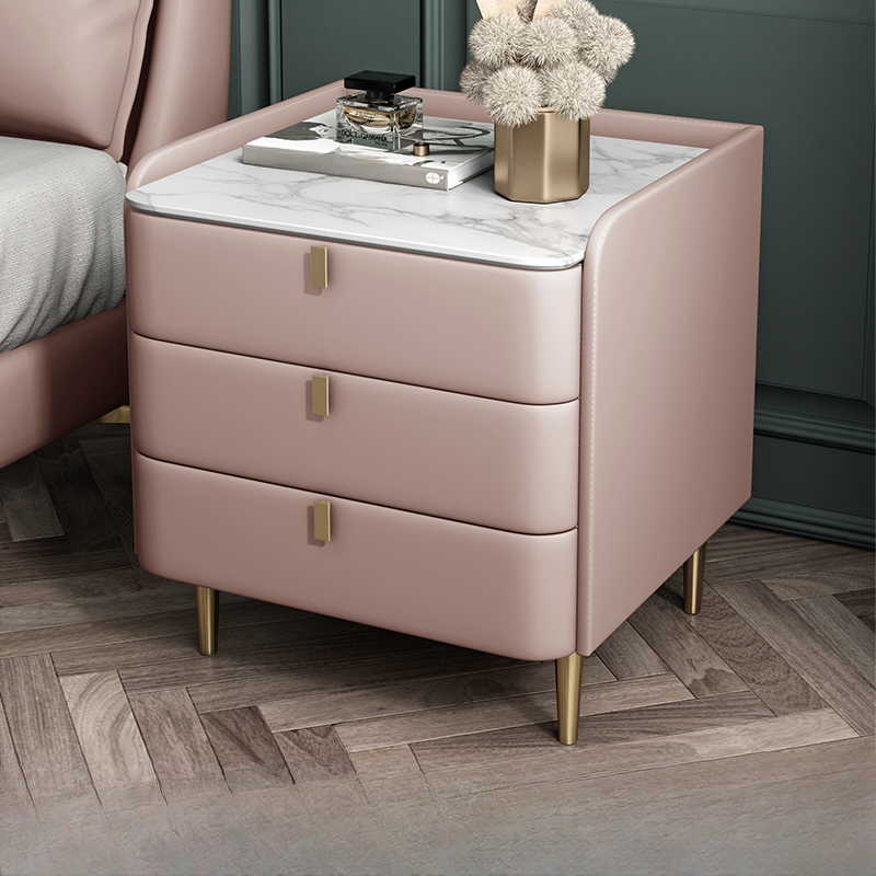 Art Deco 3 Tiers Drawer Storage Bedside Table with Stone Countertop - image 15
