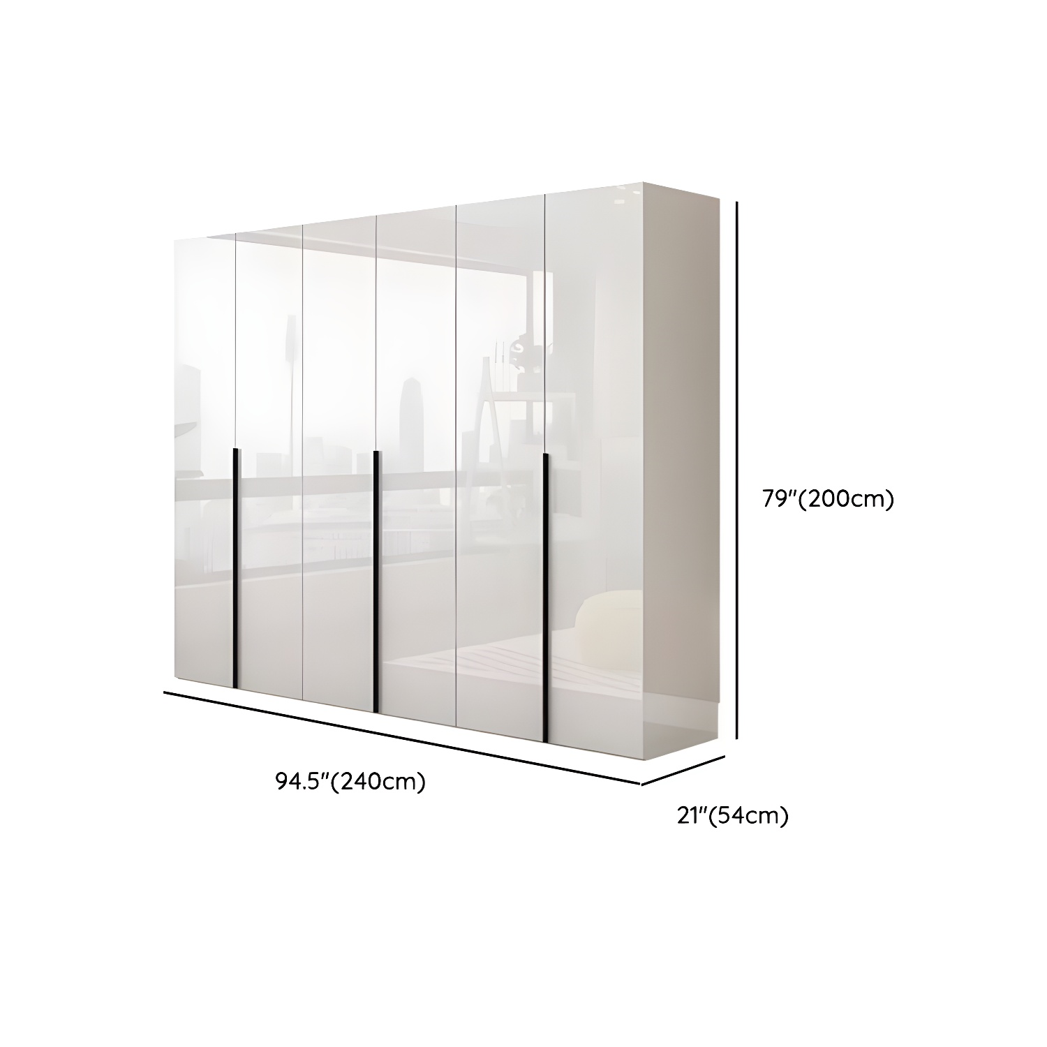 Modern white wood wardrobe armoire with hinged doors, clothing rod & shelves - image 19