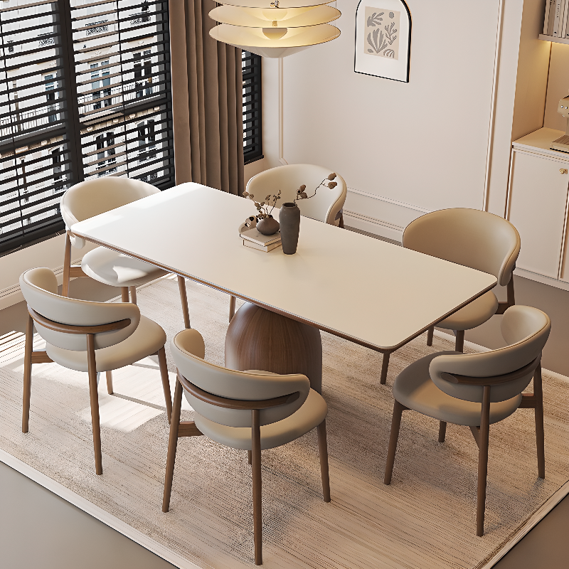 Modern Dining Table Set with Chalk Slate Tabletop, Four Legs and Upholstered Back Cushion Chair for Seats 6/for 4 - image 3