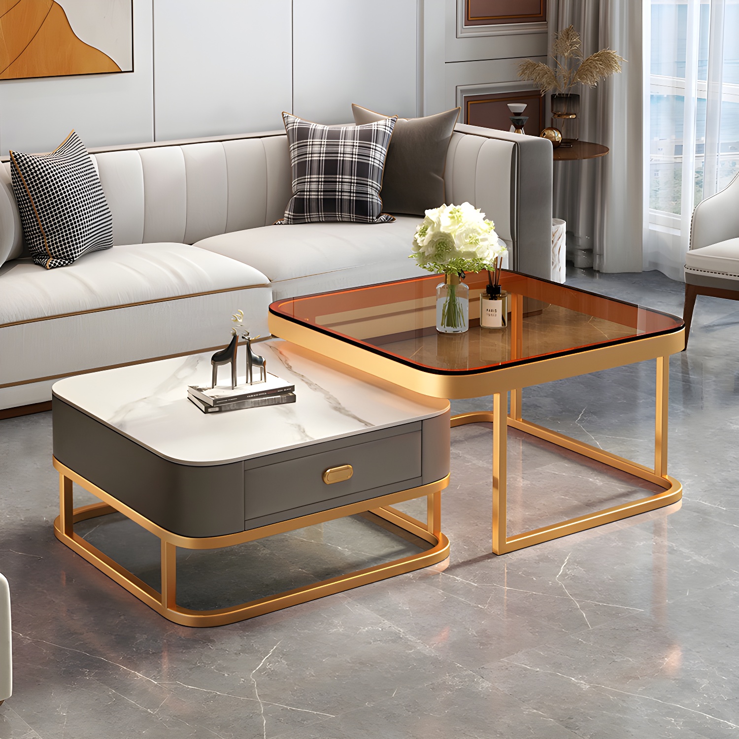 Slate Coffee Table Square 2 Nesting Coffee Table Set for Living Room - image 8