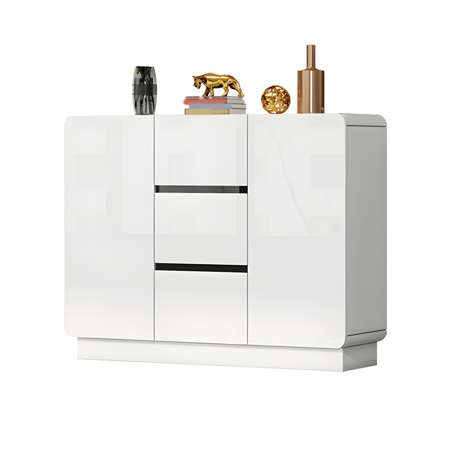 White Modern Sideboard Credenza with Adjustable Shelving and 3 Drawers - image 5