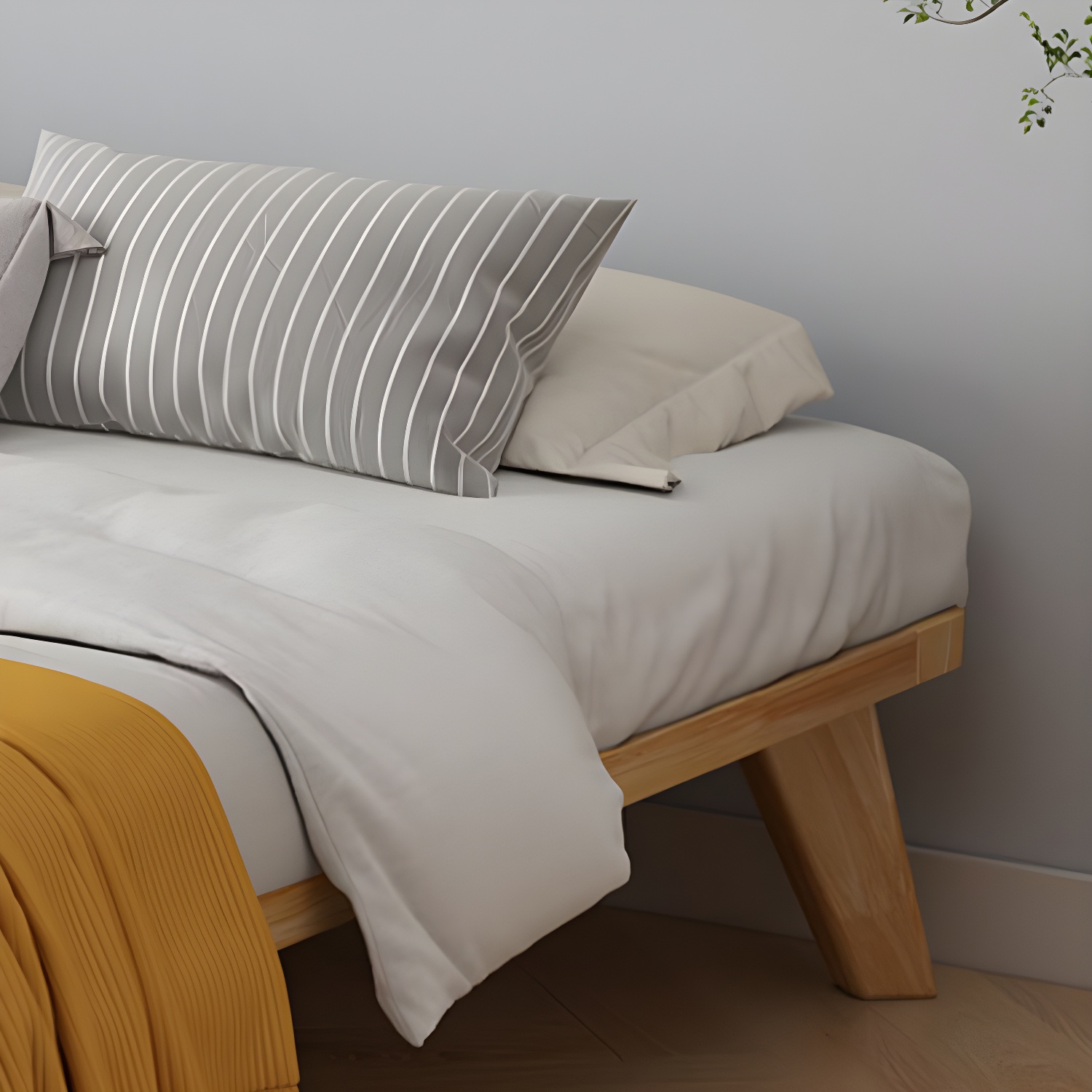Scandinavian Solid Wood Platform Bed 13.39" High Natural Bed Frame Set - image 8