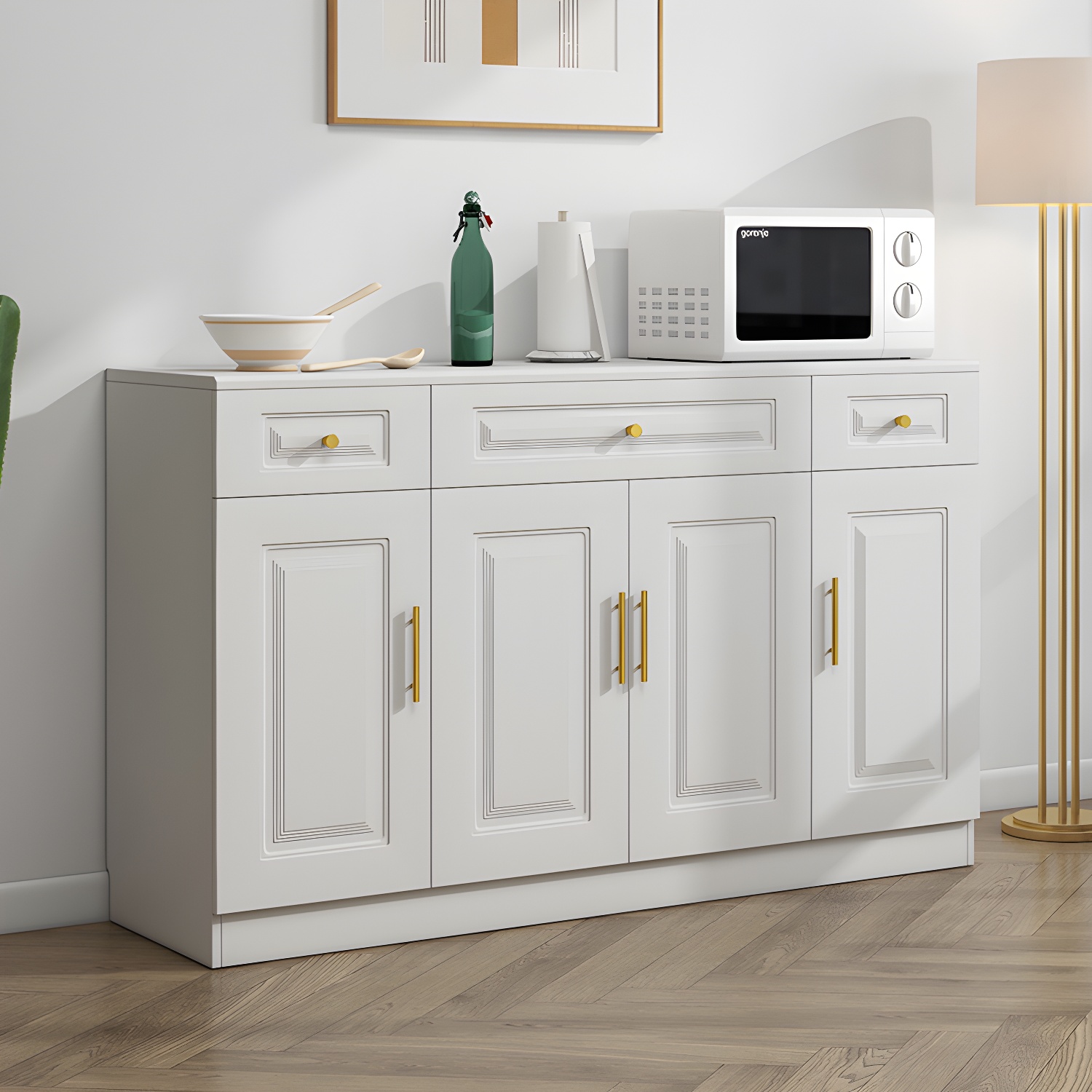 Glam White Wood Sideboard with Storage Cabinets and Included Adjustable Shelving - image 3