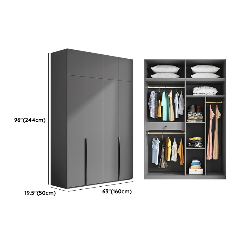 Contemporary Grey Wood Storage Wardrobe with Clothing Rod and Black Handles - image 18
