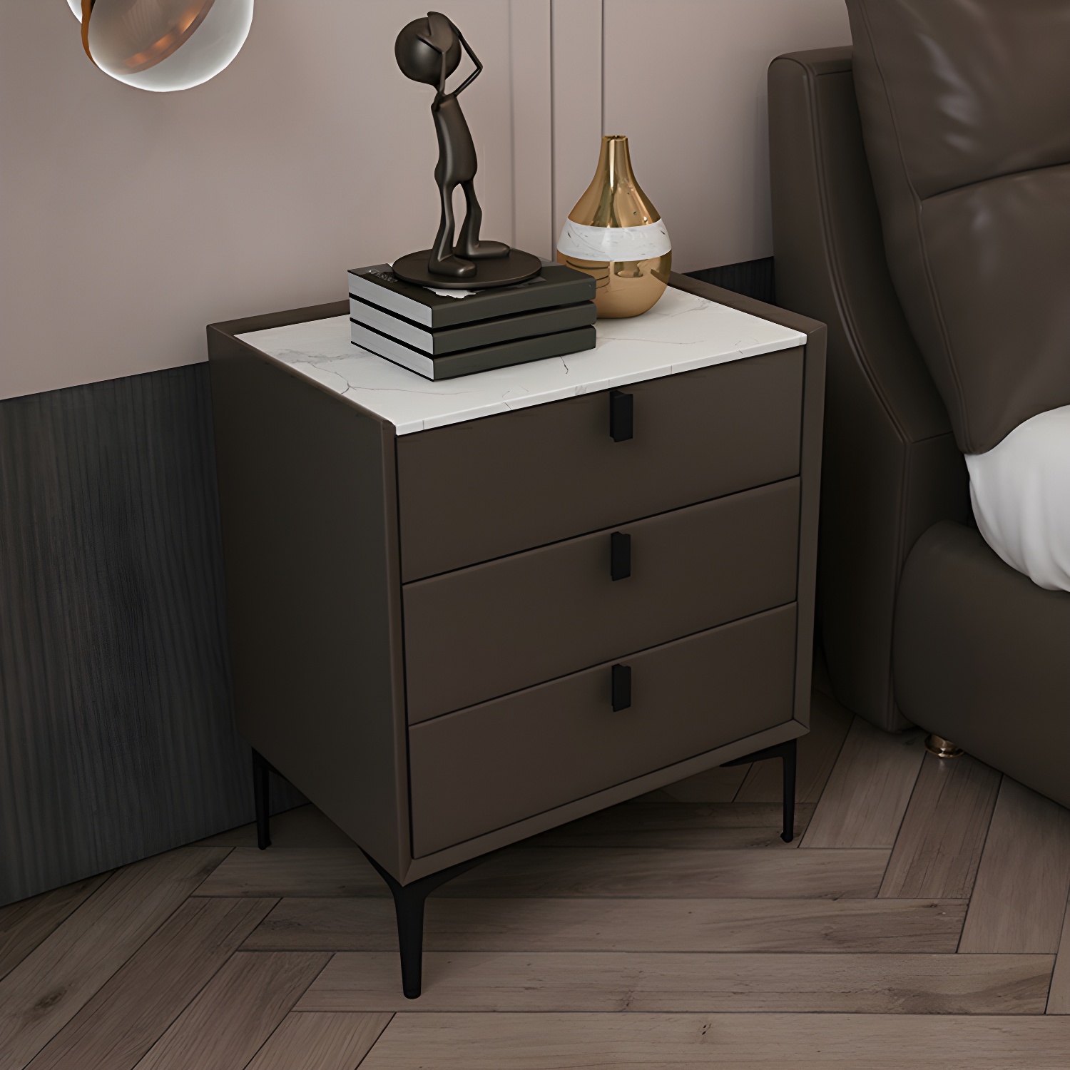 Glam Style Sintered Stone Top 3 Drawers Nightstand for Bedroom - image 3