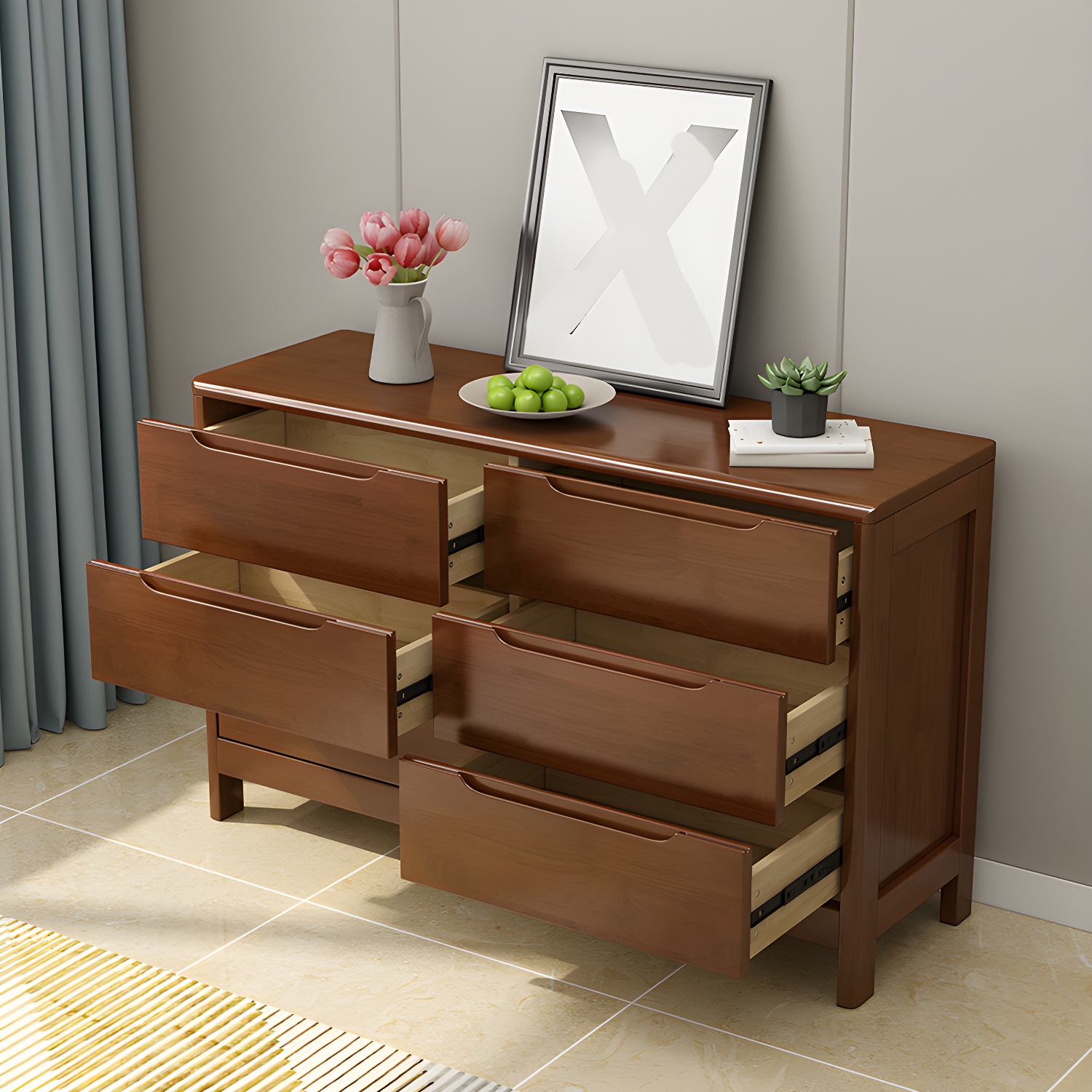 Mid-Century Modern Chest Rubberwood Squared Legs Grooves with Drawer Accent Chest - image 7