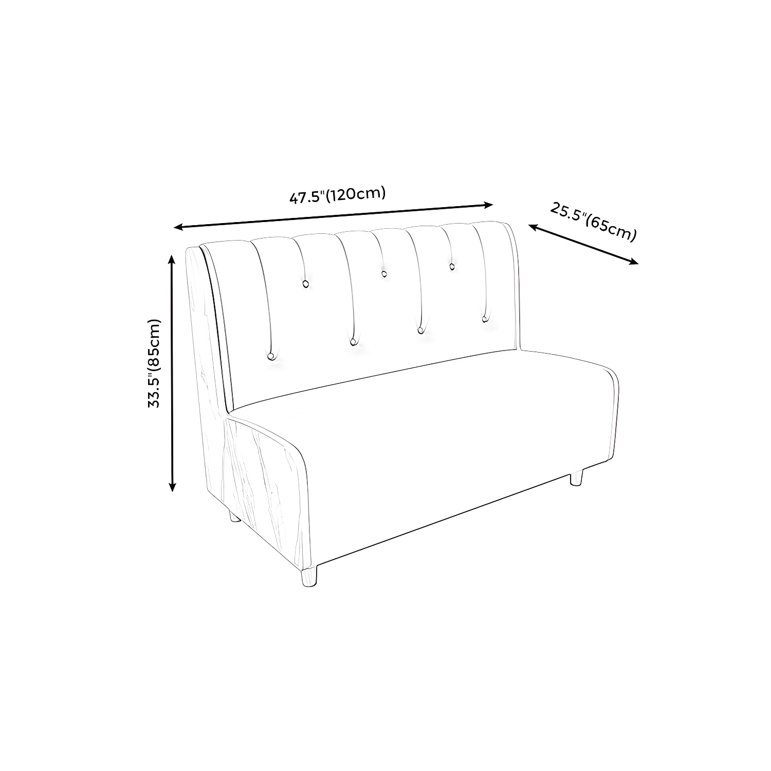 47.27"D x 25.59"W x 33.46"H Contemporary Glam 2-seat Sofa for Restaurant - image 15