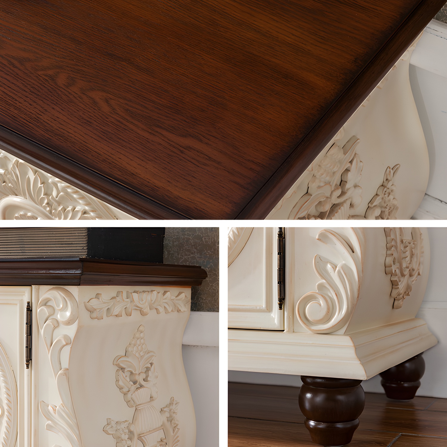 Traditional Rubberwood Media Console Matte Finish TV Media Stand with Drawers - image 12