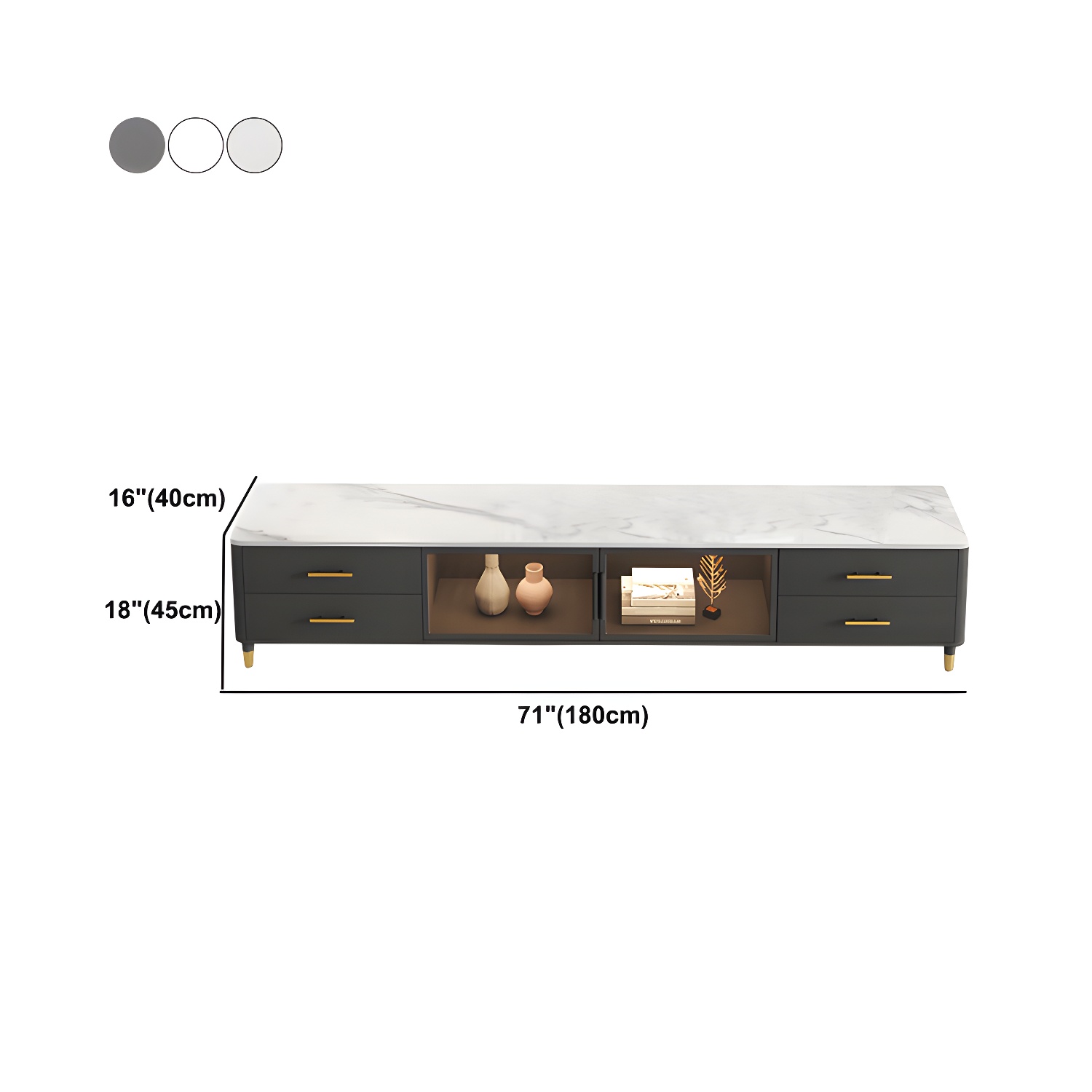 Stone Top Media Console Contemporary TV Media Stand with Metal Legs - image 12
