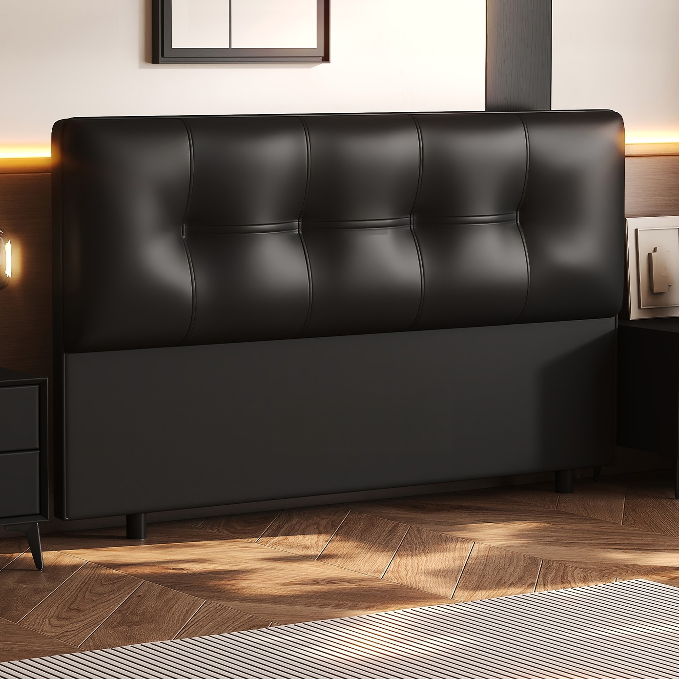 Simplistic Style Panel Headboard with No Distressing, Piled Tufted Rectangular Design for King/Queen/Full Bed, Featuring Sponge Upholstery and Standard Height