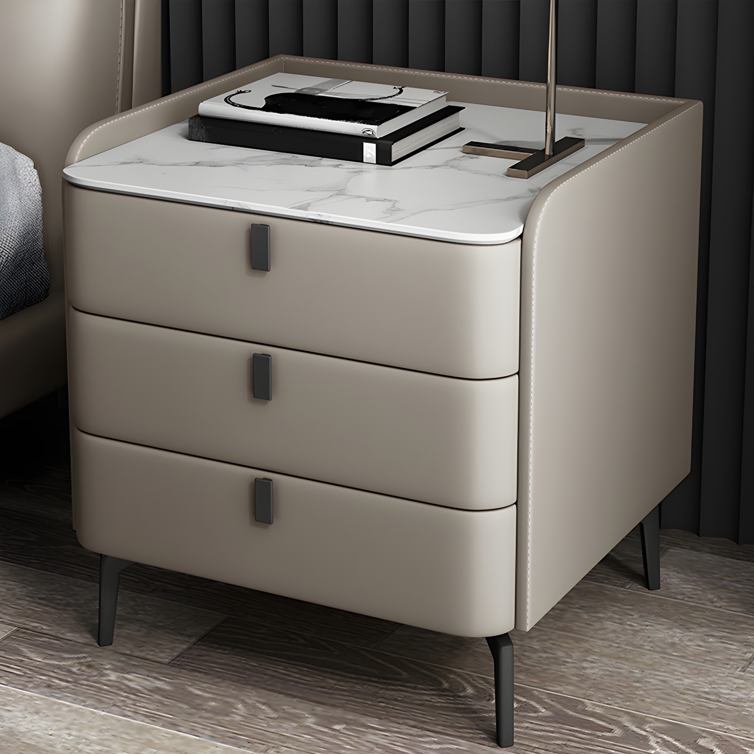 Wooden Nightstand with 3 Drawers Contemporary 25" Tall Nightstand - image 6