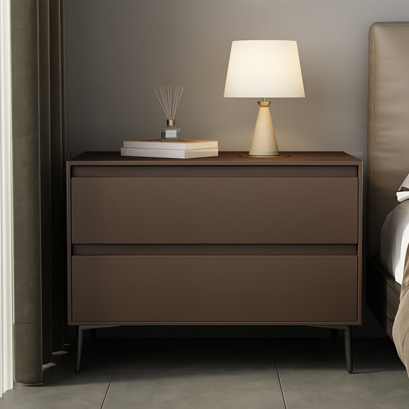 Scandinavian 2 Drawers Nightstand With Drawer Storage in Artificial Leather with Leg - image 3