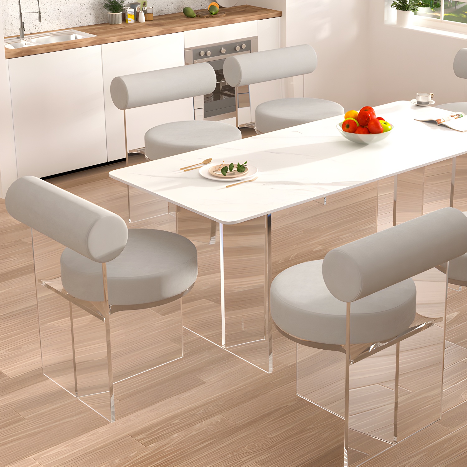 Modern Clear Leg Side Chair with Solid Back and Low Back Heights for Kitchen & Dining - image 22