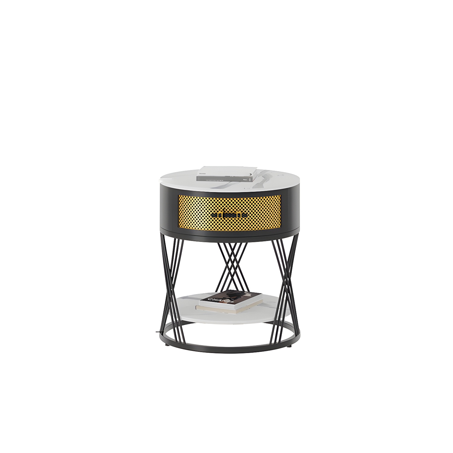 Glam Stone Top Night Table Open Storage 1-Drawer Metal Legs Included Nightstand - image 6