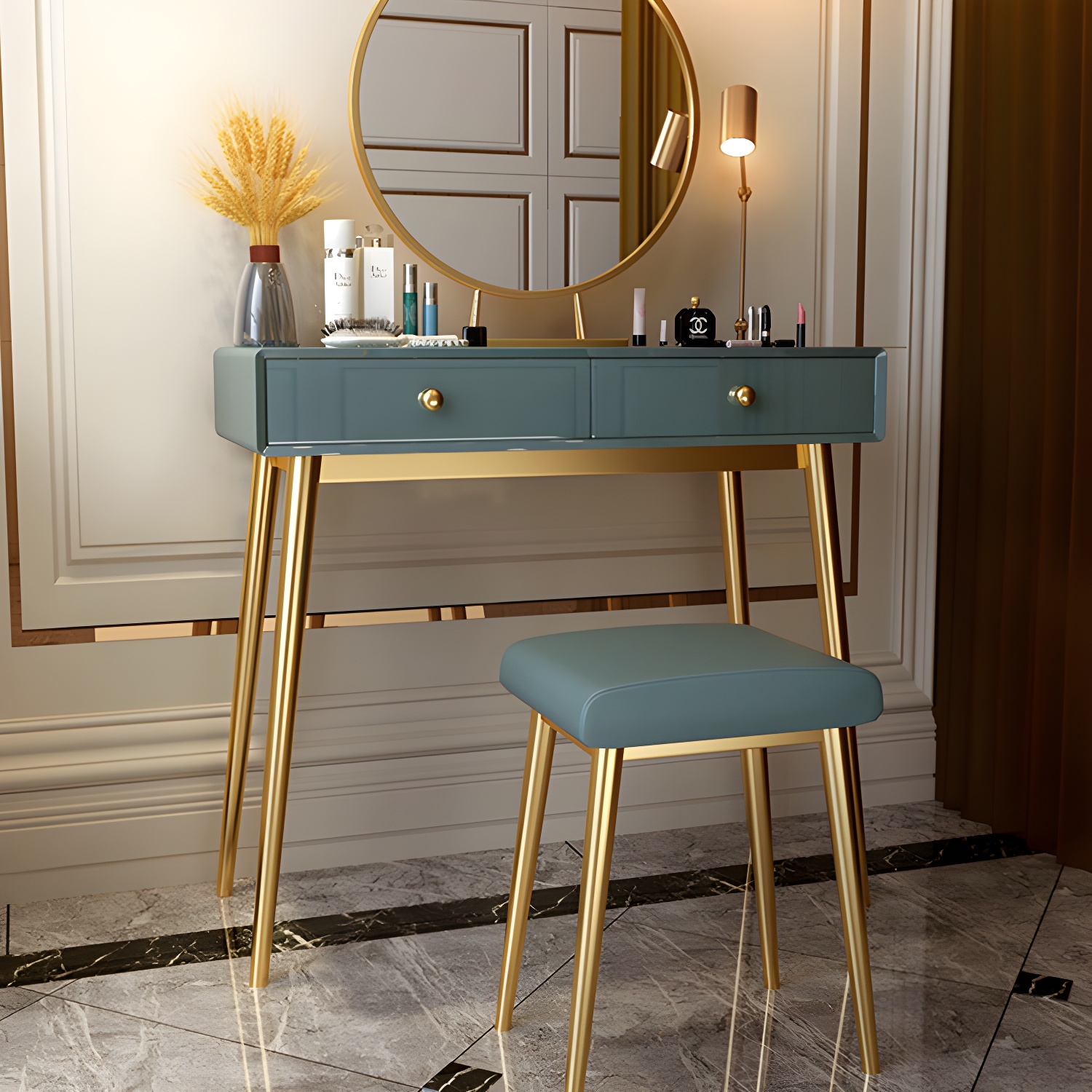 Glam 29.5" Height Wooden Makeup Vanity with Drawers and Mirror - image 4
