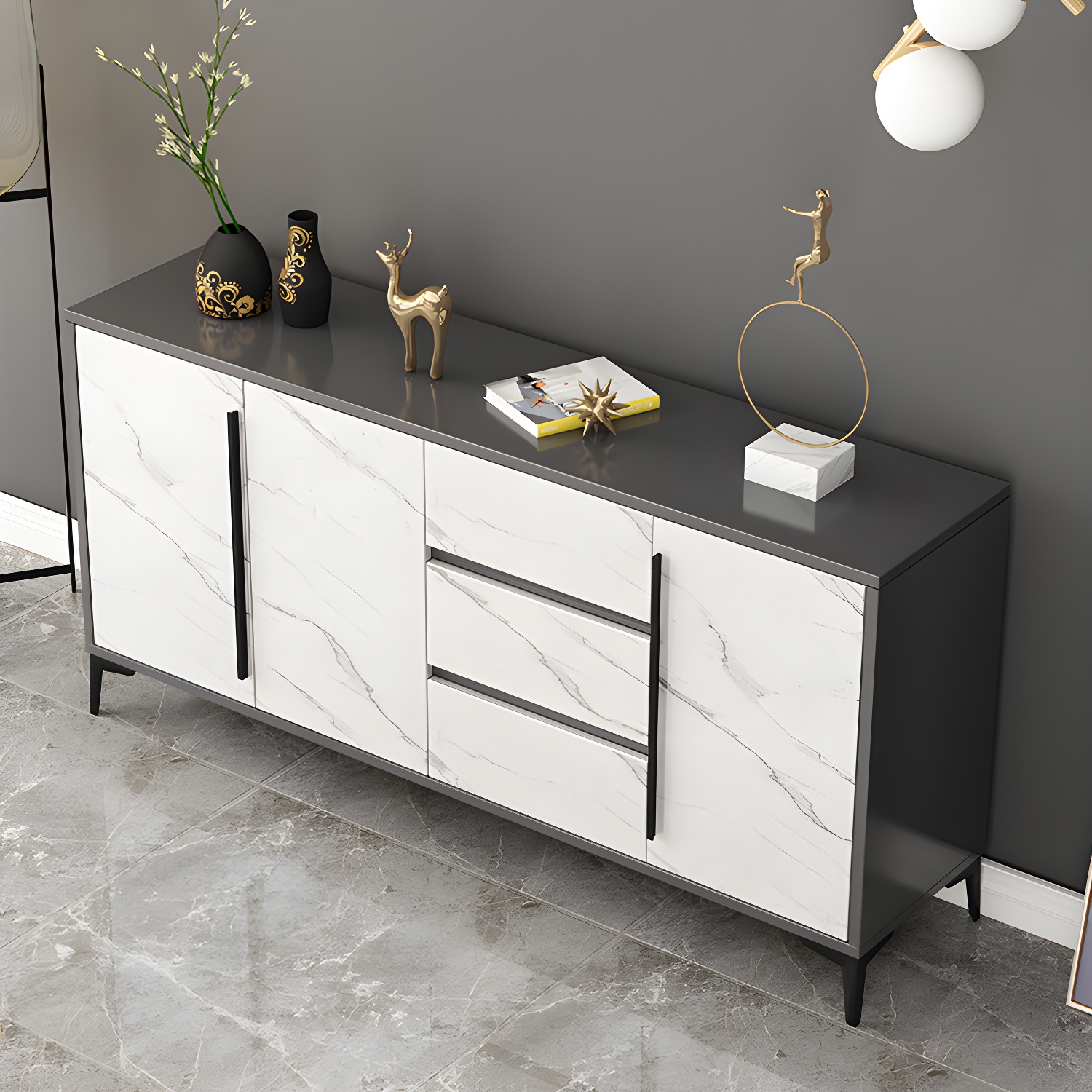 Engineered Wood Buffet Server with Drawers Modern Sideboard Table - image 2
