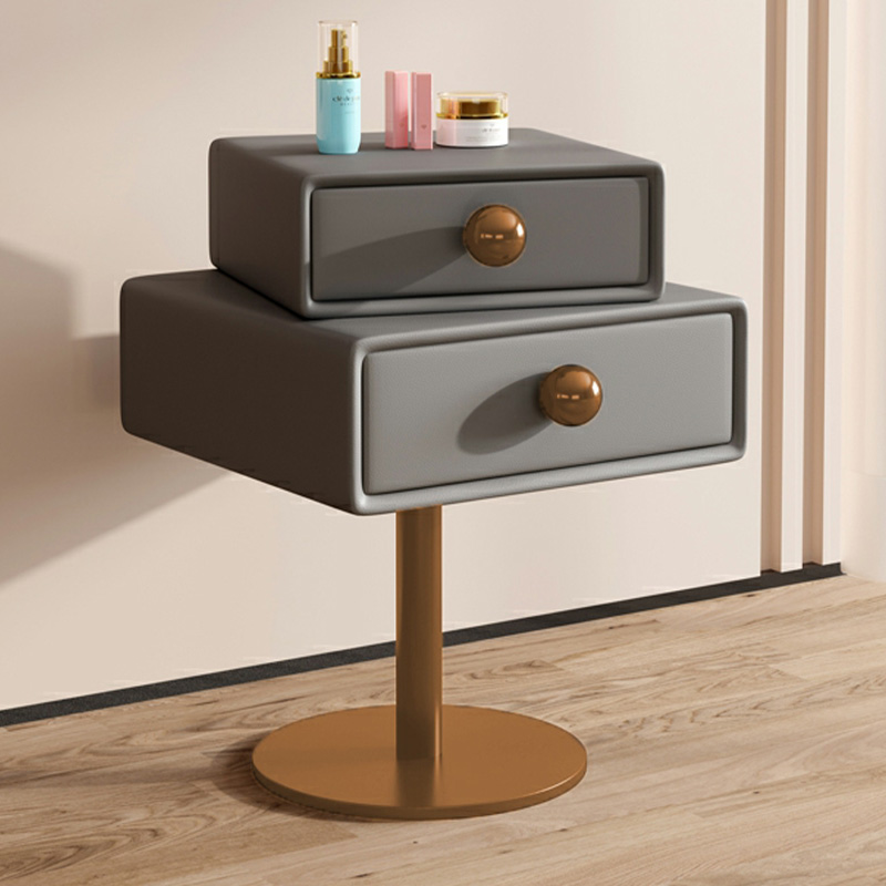 Modern Faux Leather Drawer Storage Nightstand in Narrow for Bedroom